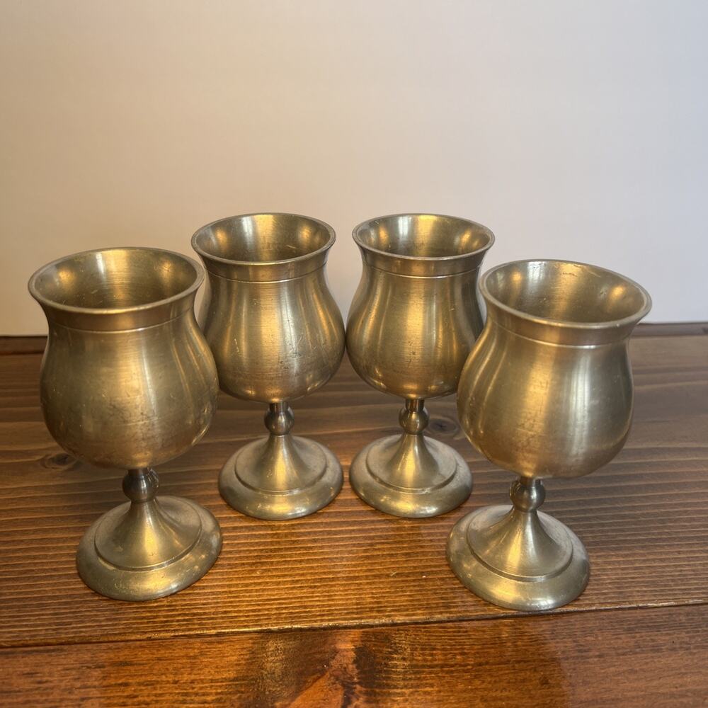 Vintage/Antique PH Pewter Goblets Set Of 4 Made In England 4” Tall
